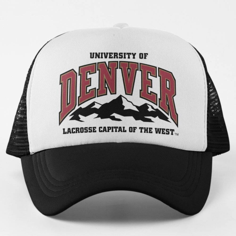 NEW Denver Pioneers Lacrosse Captial Retro Foam Trucker Snapback Hat BLACK WHITE